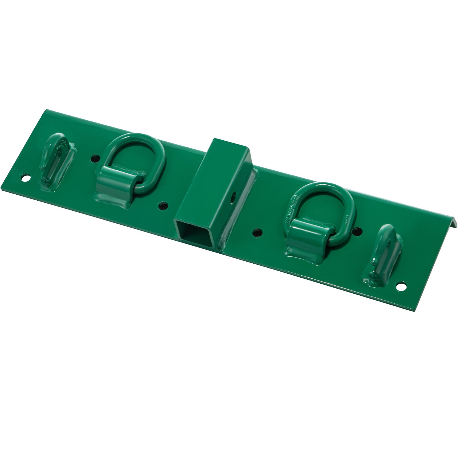Accesorio de gancho para tractor VEVOR verde con múltiples ganchos y puntos de montaje.