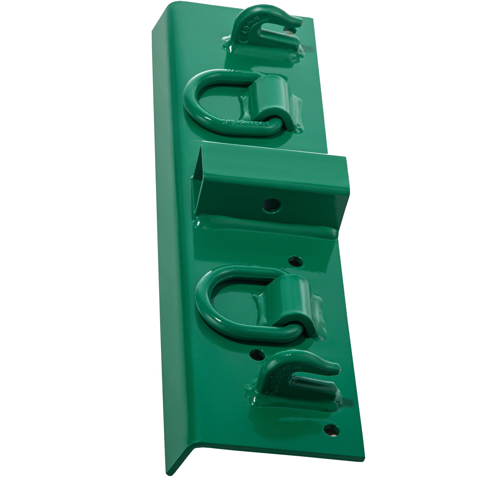 Ganchos para tractor VEVOR verdes con múltiples puntos de fijación.