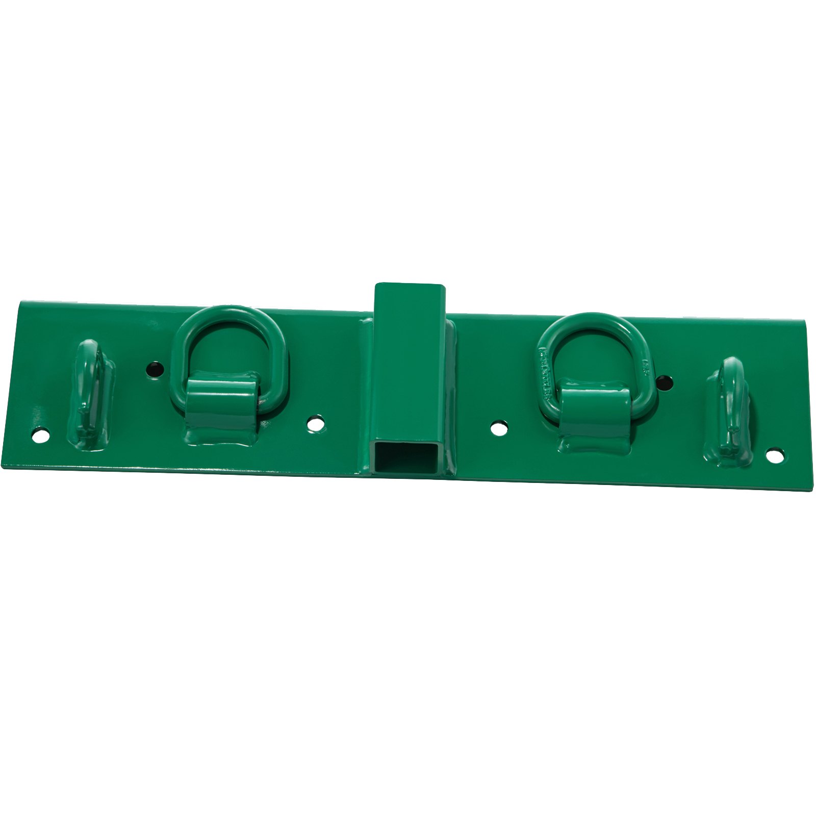 Ganchos para tractor VEVOR verdes con múltiples puntos de fijación y un soporte de montaje central.
