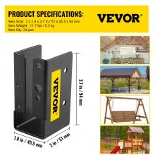 VEVOR Colgador de vigueta oculto, brida oculta de acento para exteriores de 2"x4", paquete de 24 soportes de vigueta ocultos, placa de acero Q235 Colgador de vigueta de montaje frontal oculto con recubrimiento de polvo para columpio de viga de 2"x4", 3.7