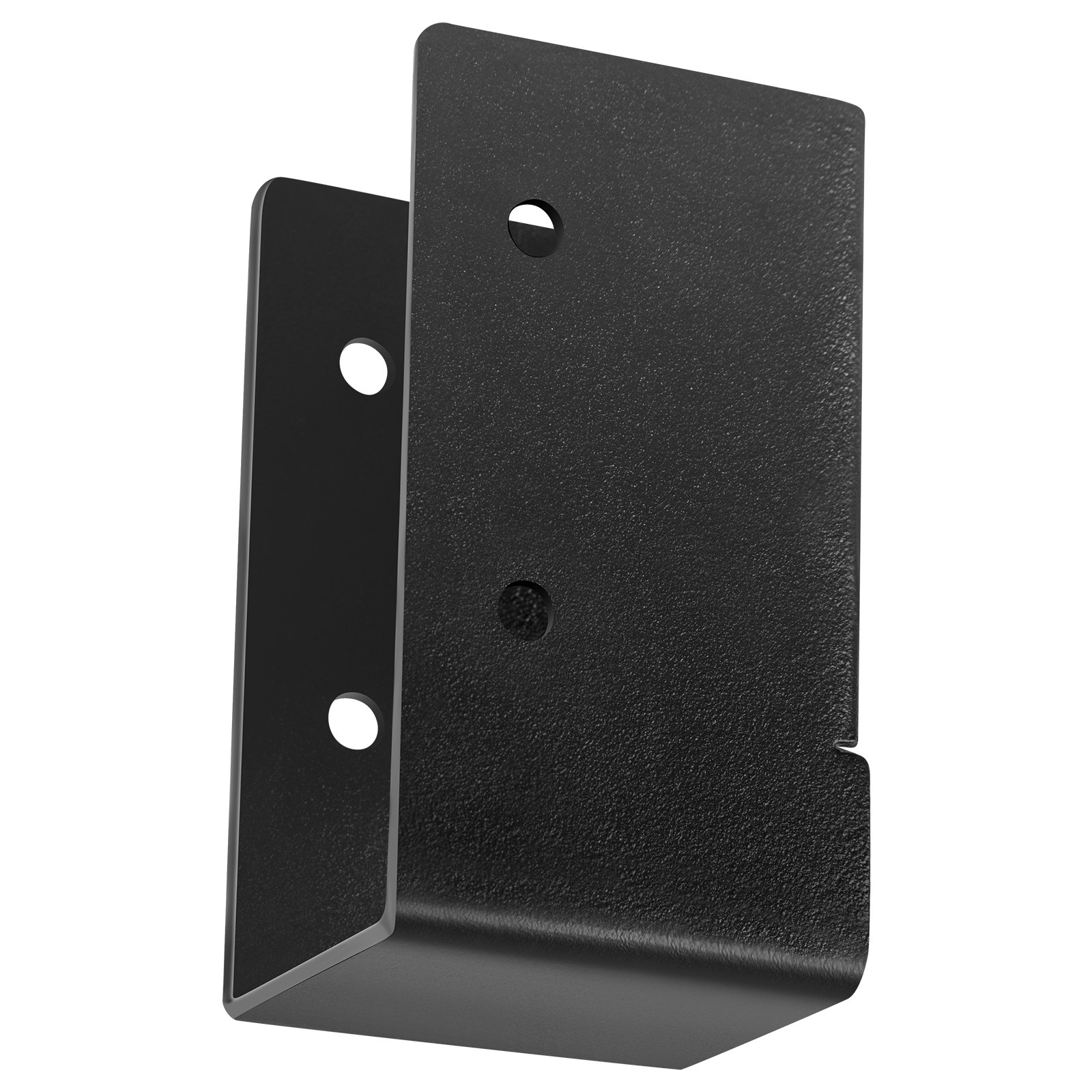 Colgador de vigas oculto VEVOR negro con múltiples orificios para fijación estructural.