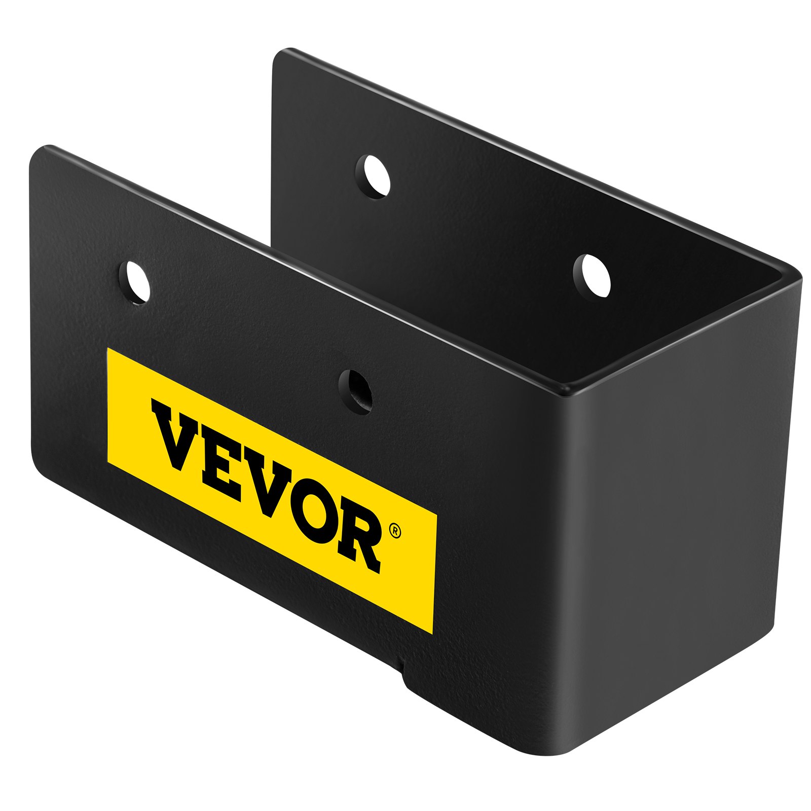 Percha oculta para vigas VEVOR de color negro con múltiples orificios de montaje y logotipo amarillo.