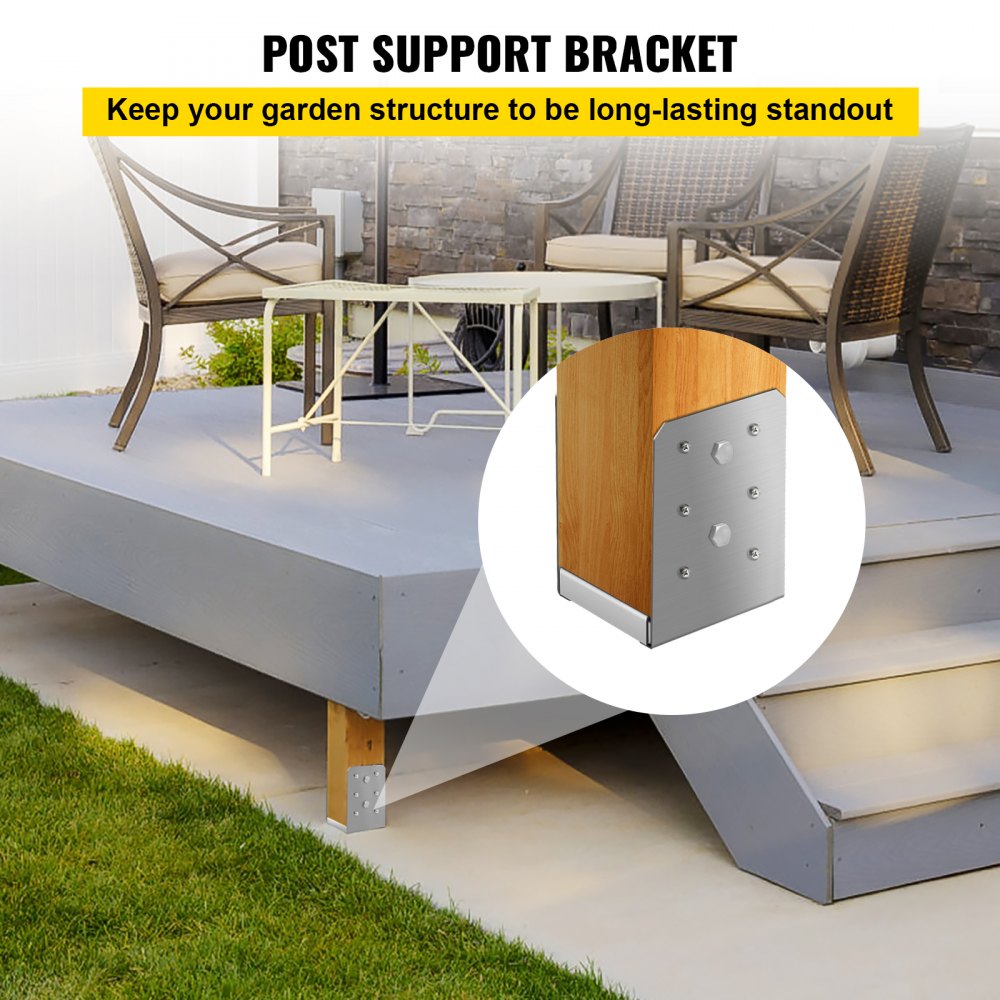 VEVOR Standoff Post Base 4 x 4"(Tamaño interior: 3.74 x 3.15") 12 PCS Base de poste ajustable de acero inoxidable Anclaje de poste ajustable con superficie de dibujo de fibra y juego completo de accesorios para madera de tamaño áspero