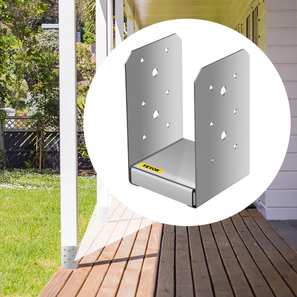 VEVOR Standoff Post Base 4 x 4"(Tamaño interior: 3.74 x 3.15") 12 PCS Base de poste ajustable de acero inoxidable Anclaje de poste ajustable con superficie de dibujo de fibra y juego completo de accesorios para madera de tamaño áspero
