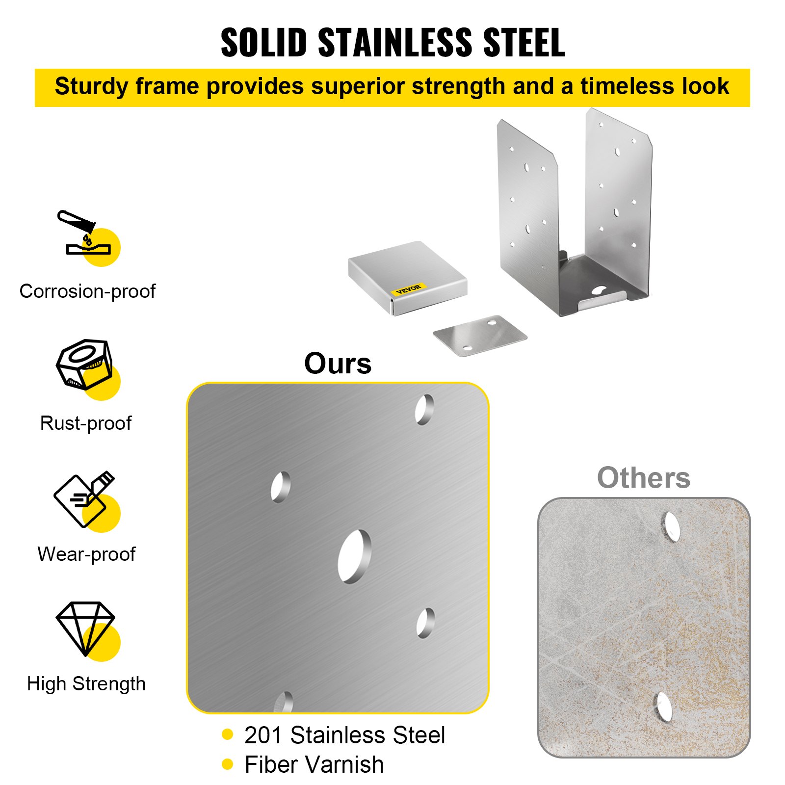 VEVOR Standoff Post Base 4 x 4"(Tamaño interior: 3.74 x 3.15") 12 PCS Base de poste ajustable de acero inoxidable Anclaje de poste ajustable con superficie de dibujo de fibra y juego completo de accesorios para madera de tamaño áspero