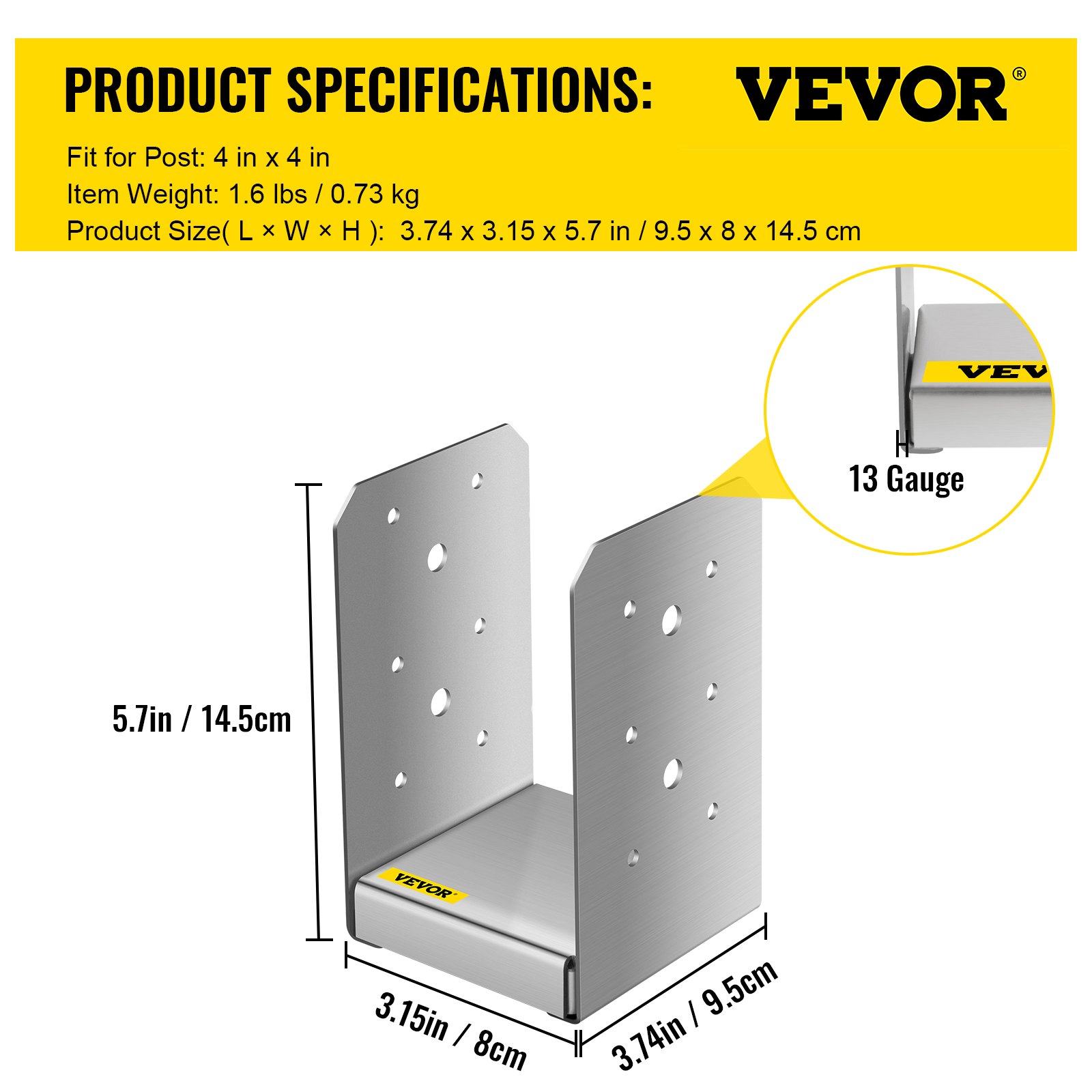 VEVOR Standoff Post Base 4 x 4"(Tamaño interior: 3.74 x 3.15") 12 PCS Base de poste ajustable de acero inoxidable Anclaje de poste ajustable con superficie de dibujo de fibra y juego completo de accesorios para madera de tamaño áspero