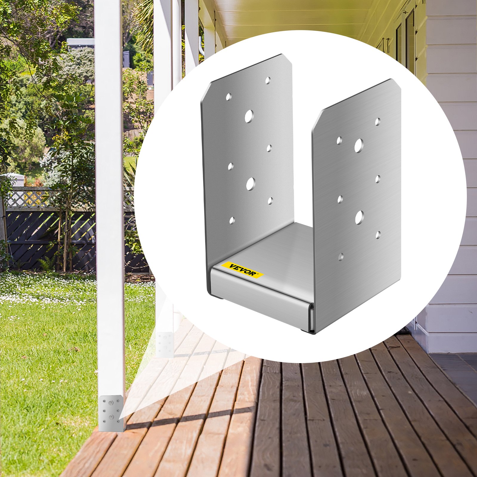 VEVOR Standoff Post Base 4 x 4"(Tamaño interior: 3.74 x 3.15") 12 PCS Base de poste ajustable de acero inoxidable Anclaje de poste ajustable con superficie de dibujo de fibra y juego completo de accesorios para madera de tamaño áspero