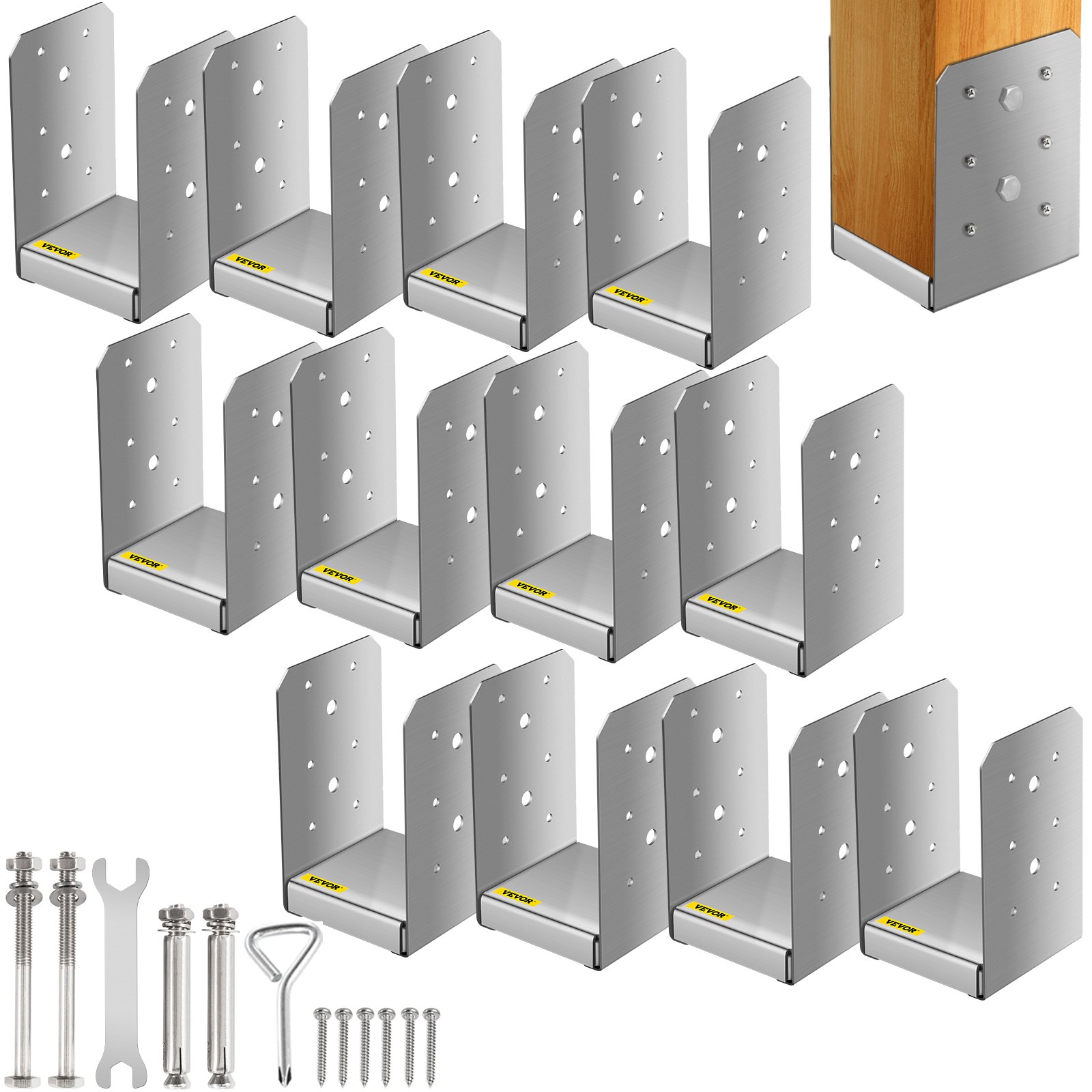 VEVOR Standoff Post Base 4 x 4"(Tamaño interior: 3.74 x 3.15") 12 PCS Base de poste ajustable de acero inoxidable Anclaje de poste ajustable con superficie de dibujo de fibra y juego completo de accesorios para madera de tamaño áspero