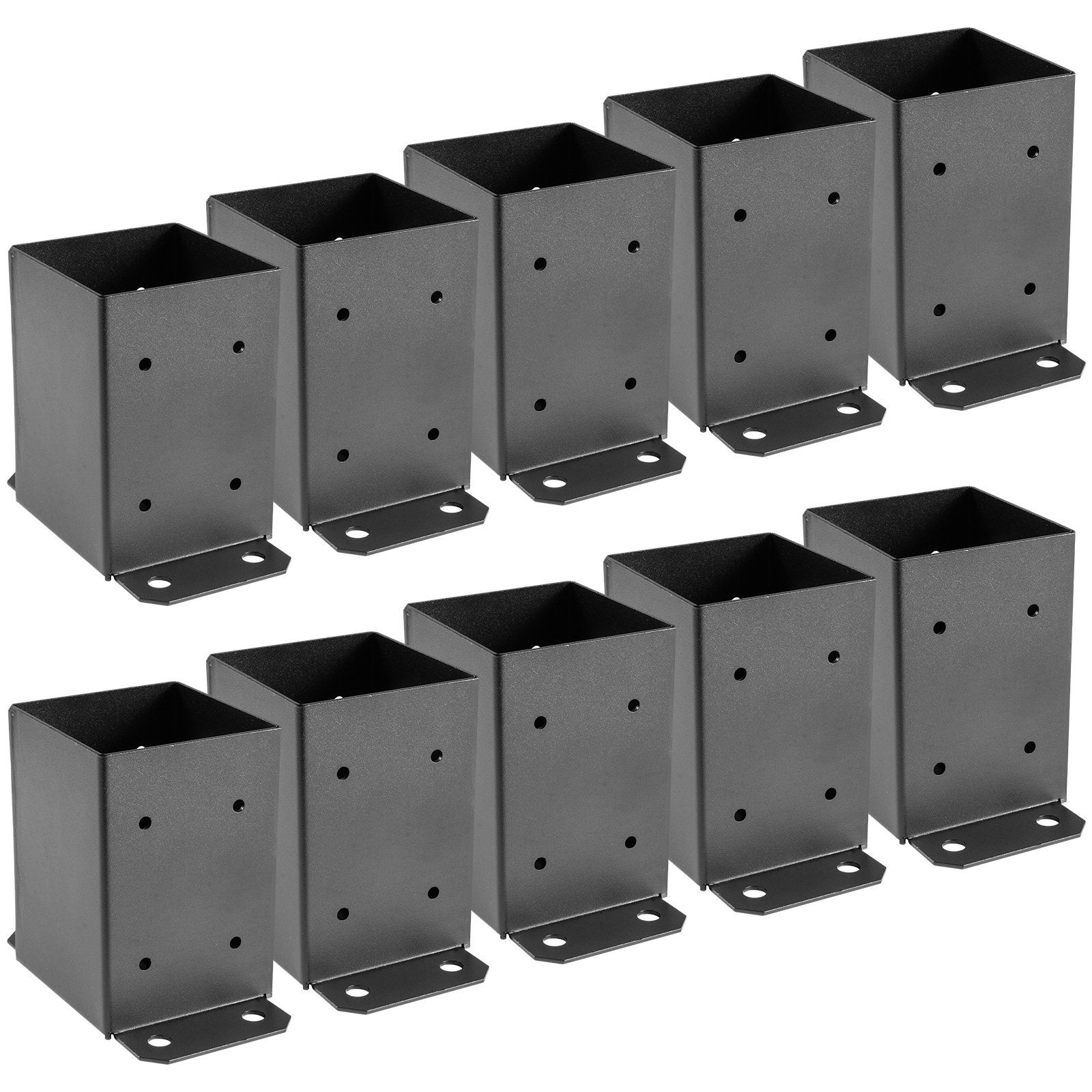Soportes de base para postes de terraza VEVOR en color negro, juego de 10, con orificios pretaladrados.