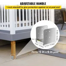 VEVOR Standoff Post Base 6 x 6"(Tamaño interior: 5.71 x 5.2") 10 PCS Base de poste ajustable de acero inoxidable Anclaje de poste ajustable con superficie de dibujo de fibra y juego completo de accesorios para madera de tamaño áspero