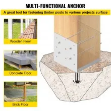 VEVOR Standoff Post Base 8x8 pulgadas Base de poste ajustable Post Mender Ofrece protección contra la humedad Anclaje de poste ajustable con superficie de dibujo de fibra y juego completo de accesorios para madera de tamaño áspero (1 pieza)