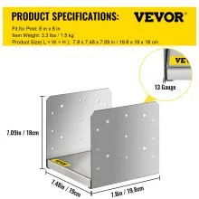 VEVOR Standoff Post Base 8x8 pulgadas Base de poste ajustable Post Mender Ofrece protección contra la humedad Anclaje de poste ajustable con superficie de dibujo de fibra y juego completo de accesorios para madera de tamaño áspero (1 pieza)