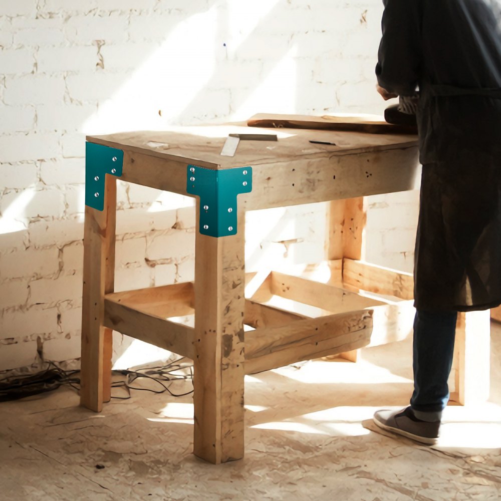 VEVOR - Soportes de esquina para banco de trabajo, kit de soportes de acero de 5 mm de grosor para mesa de taller, 8 piezas, ángulo recto con kit de herrajes, fijación para borde de escritorio, bricolaje familiar