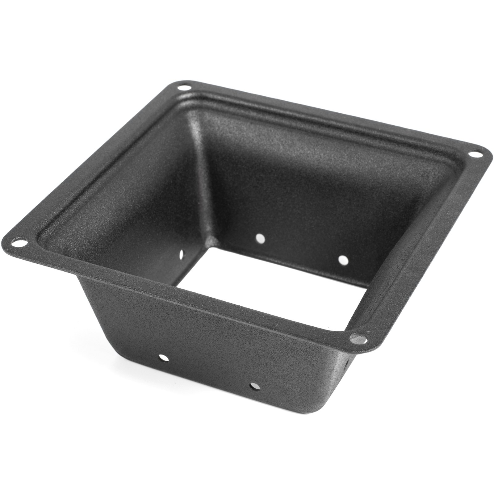 Base de poste de cubierta VEVOR de metal negro con orificios de montaje pretaladrados.