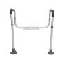 Barra de seguridad para inodoro ajustable VEVOR con brazos acolchados grises y base resistente. Ideal para apoyo de personas mayores.