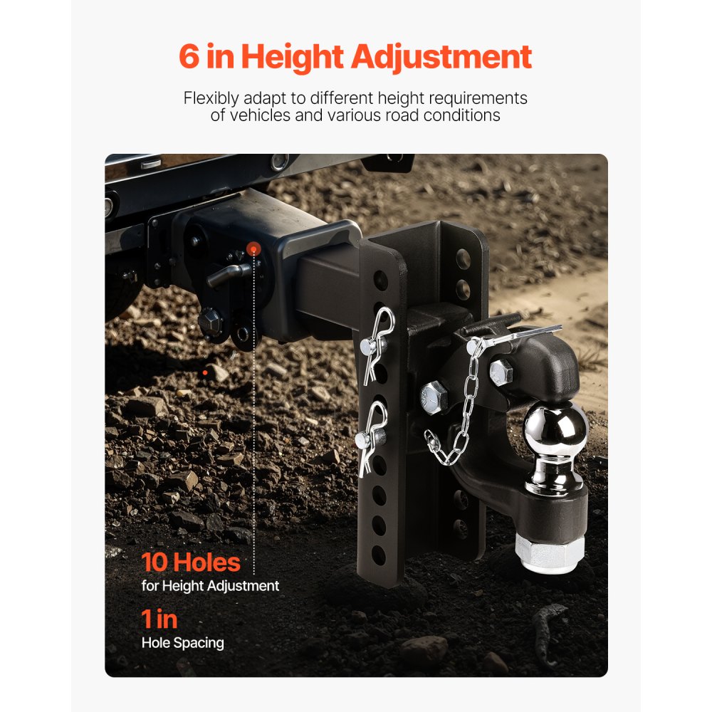 VEVOR Gancho de Enganche Ajustable 9070 kg, Enganche para Receptor de 2",  se Adapta a Anillos de Luneta de 2,5"-3", Elevación y Caída de 6 Pulgadas, Revestimiento de Polvo Negro, para Remolques