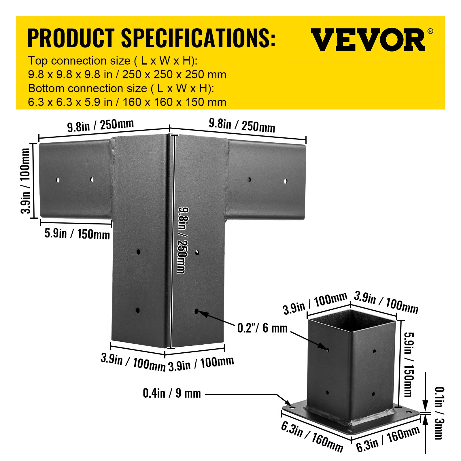 Especificaciones del kit de pérgola de carpintería VEVOR con detalles de medidas