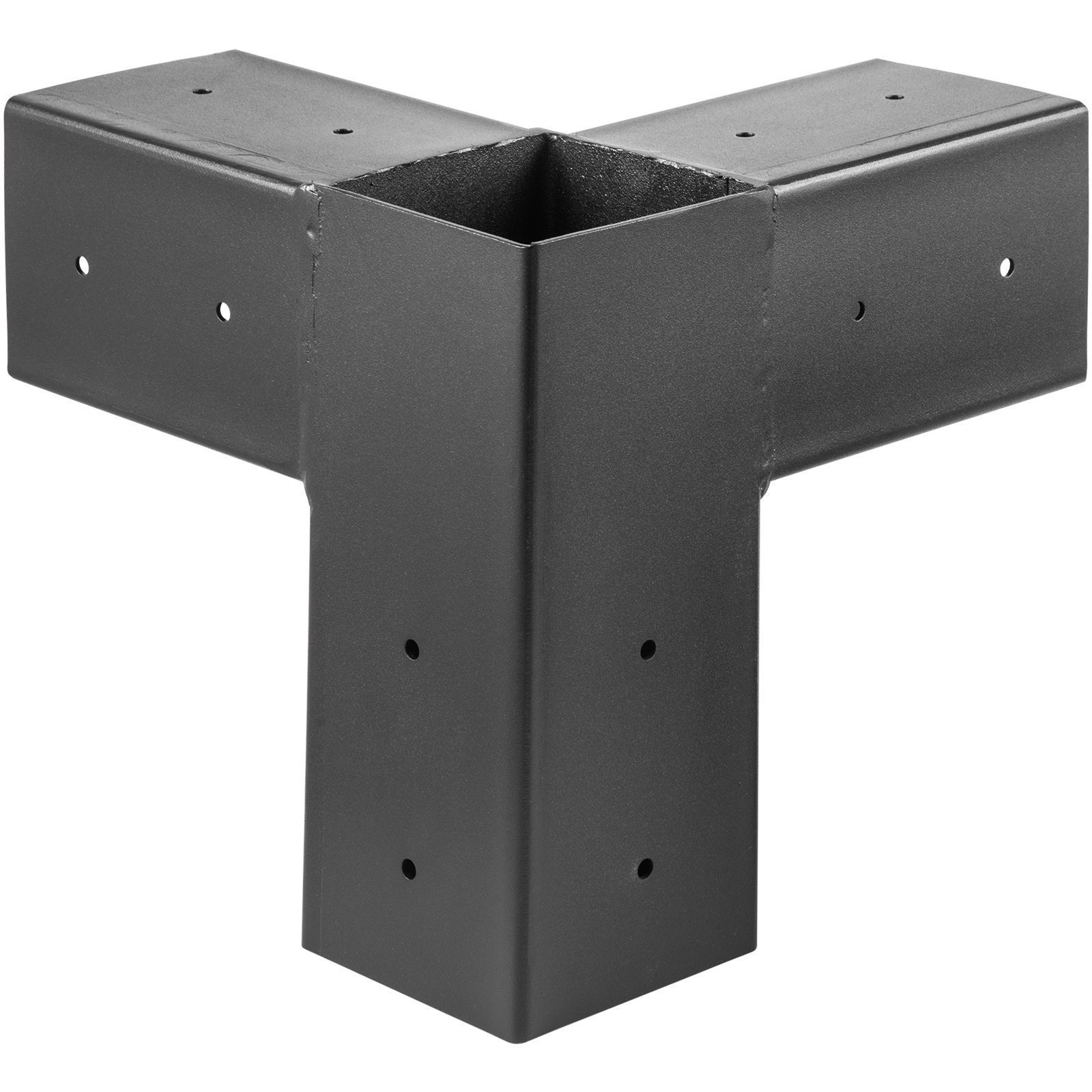 Conector de metal negro para kit de pérgola de carpintería VEVOR con orificios para pernos y diseño resistente.