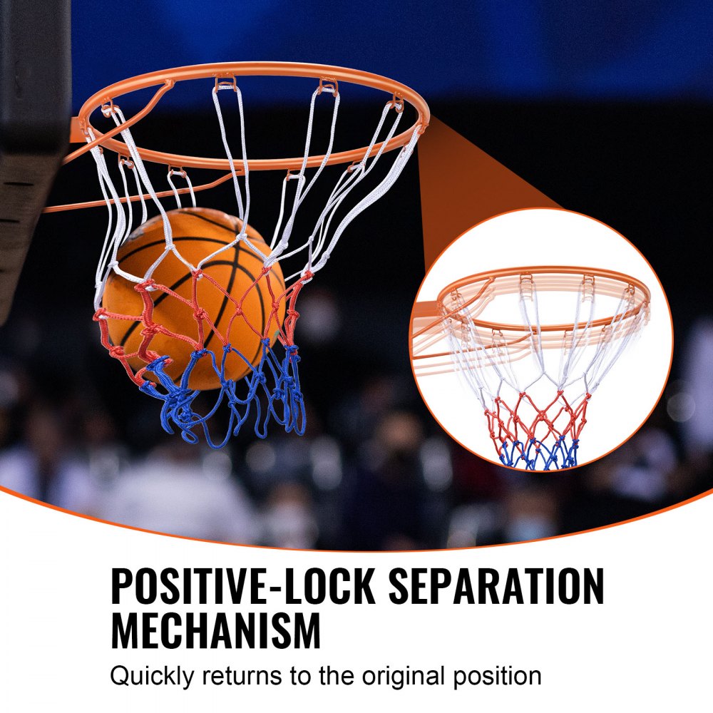 Aro de baloncesto VEVOR, aro de baloncesto para pared o puerta, aro flexible Q235 de alta resistencia con red, aro de baloncesto colgante estándar de 18" para interiores y exteriores, para niños y adultos.