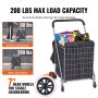 Carrito de compras plegable VEVOR con capacidad de carga máxima de 200 libras, ruedas traseras de 7" para una carga estable.