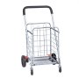 Carrito de compra plegable VEVOR con estructura de acero cromado, ruedas grandes negras y asa ergonómica.