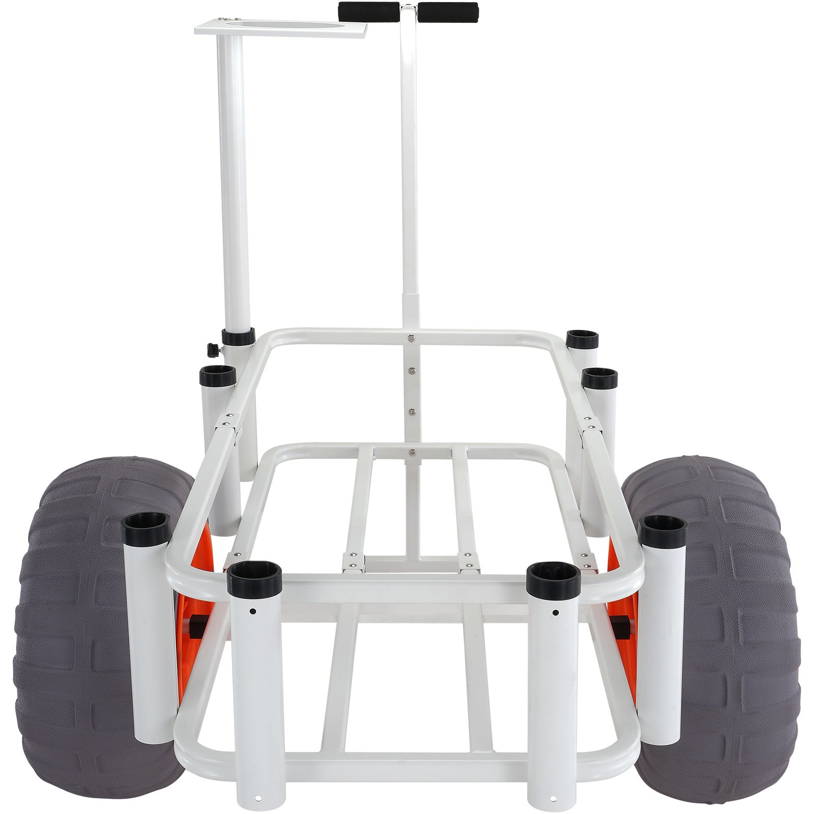 Carrito de pesca de playa VEVOR con marco resistente, ruedas grandes y múltiples portacañas para pescar en la playa.