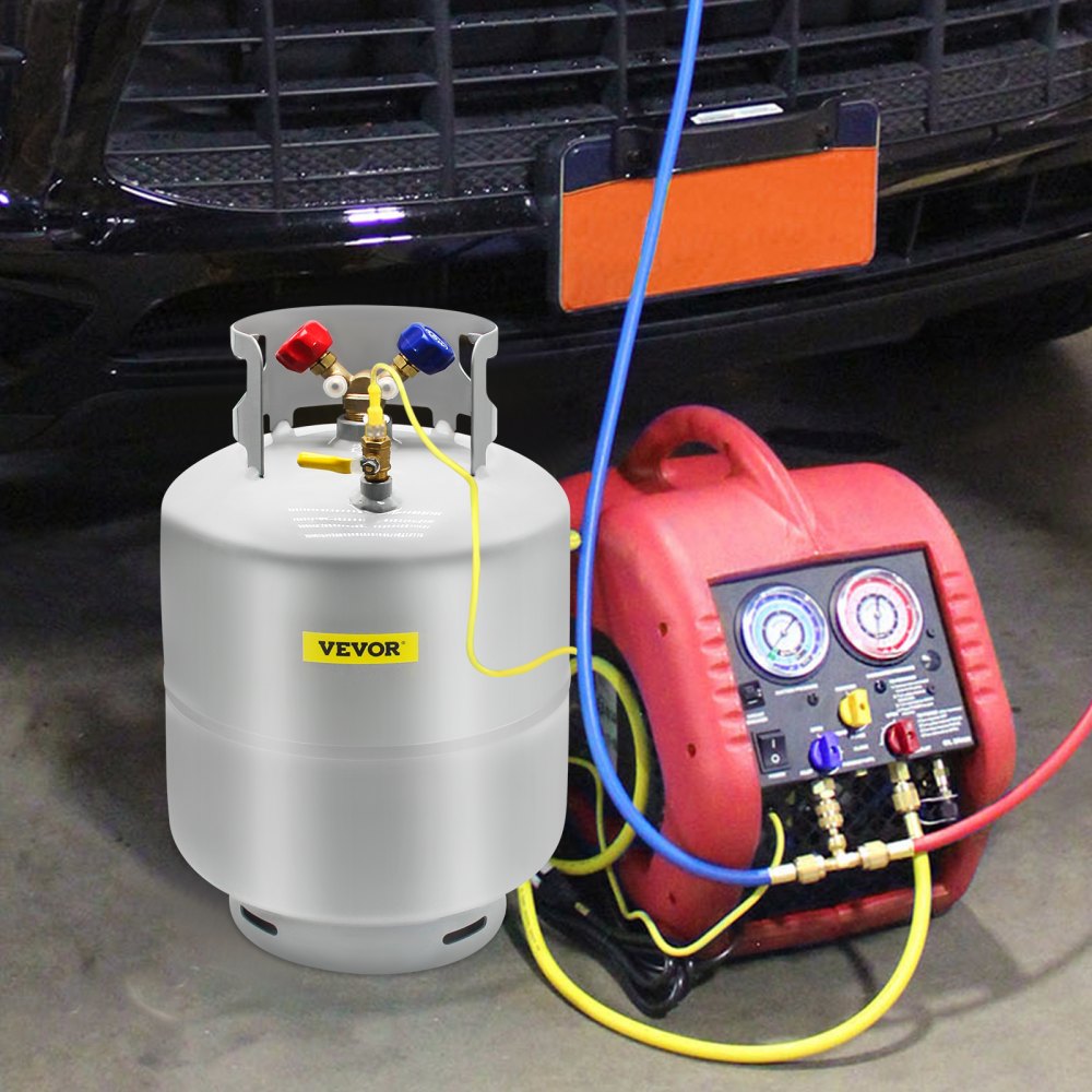 Tanque de recuperación de refrigerante VEVOR, capacidad de 50 LBS, tanque de cilindro portátil de 400 psi con válvula en Y para líquido/vapor, lata de recuperación de alto sellado para R22/R134A/R410A, gris
