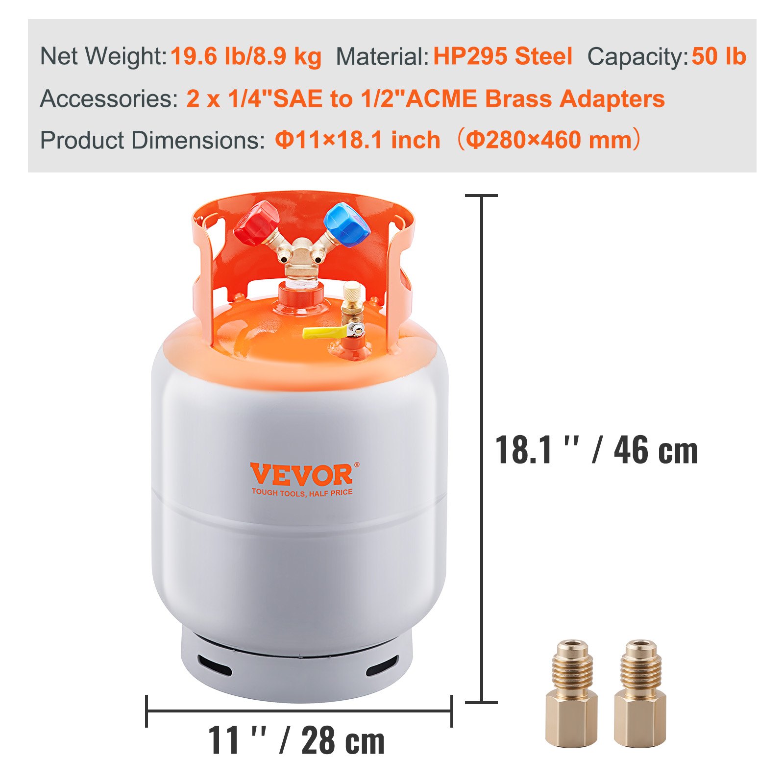 VEVOR Refrigerant Recovery Reclaim 50lb Cilindro Tanque 400 PSI líquido Clasificación Y Válvula