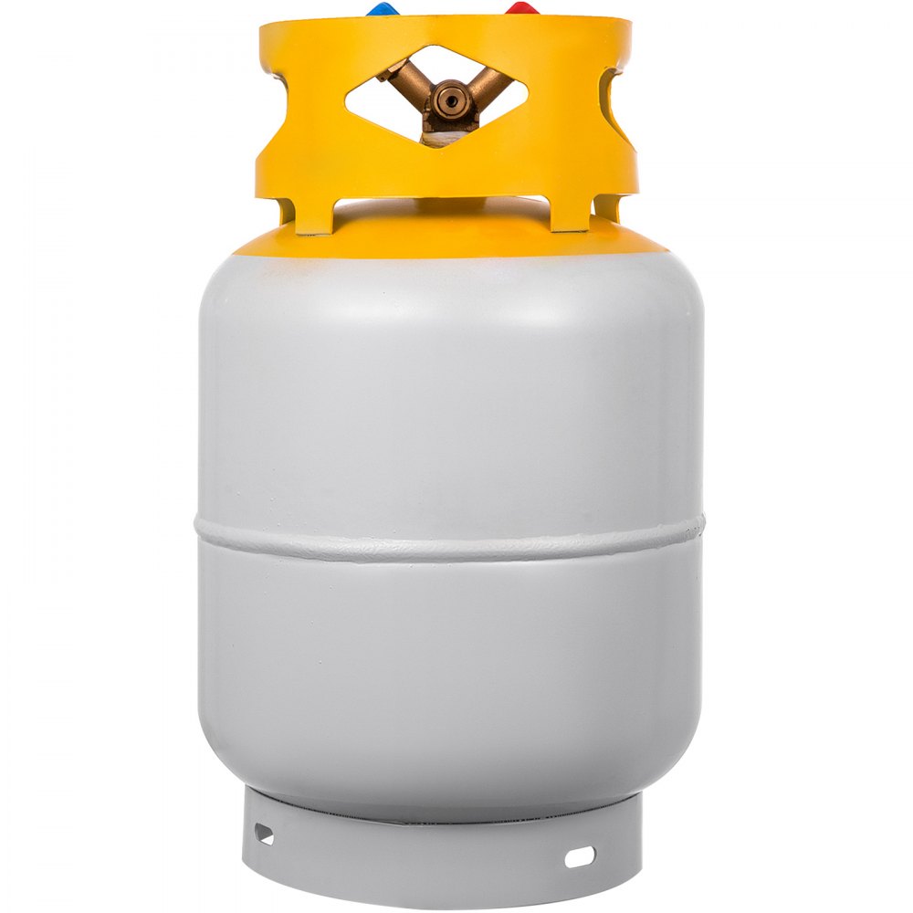 Tanque de recuperación de refrigerante VEVOR, capacidad de 30 LBS, válvula en Y para líquido/vapor, diseño de cuello de válvula doble, válvula de ahorro reutilizable y válvula en Y de 1/4 SAE, gris amarillo