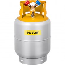 Tanque de recuperación de refrigerante VEVOR, capacidad de 30 LBS, válvula en Y para líquido/vapor, diseño de cuello de válvula doble, válvula de ahorro reutilizable y válvula en Y de 1/4 SAE, gris amarillo