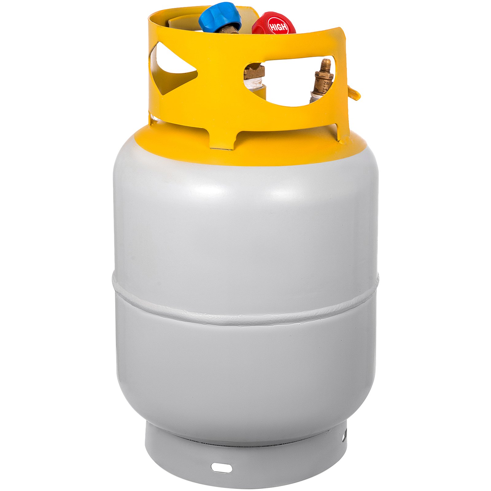 Tanque de recuperación de refrigerante VEVOR, capacidad de 30 LBS, válvula en Y para líquido/vapor, diseño de cuello de válvula doble, válvula de ahorro reutilizable y válvula en Y de 1/4 SAE, gris amarillo