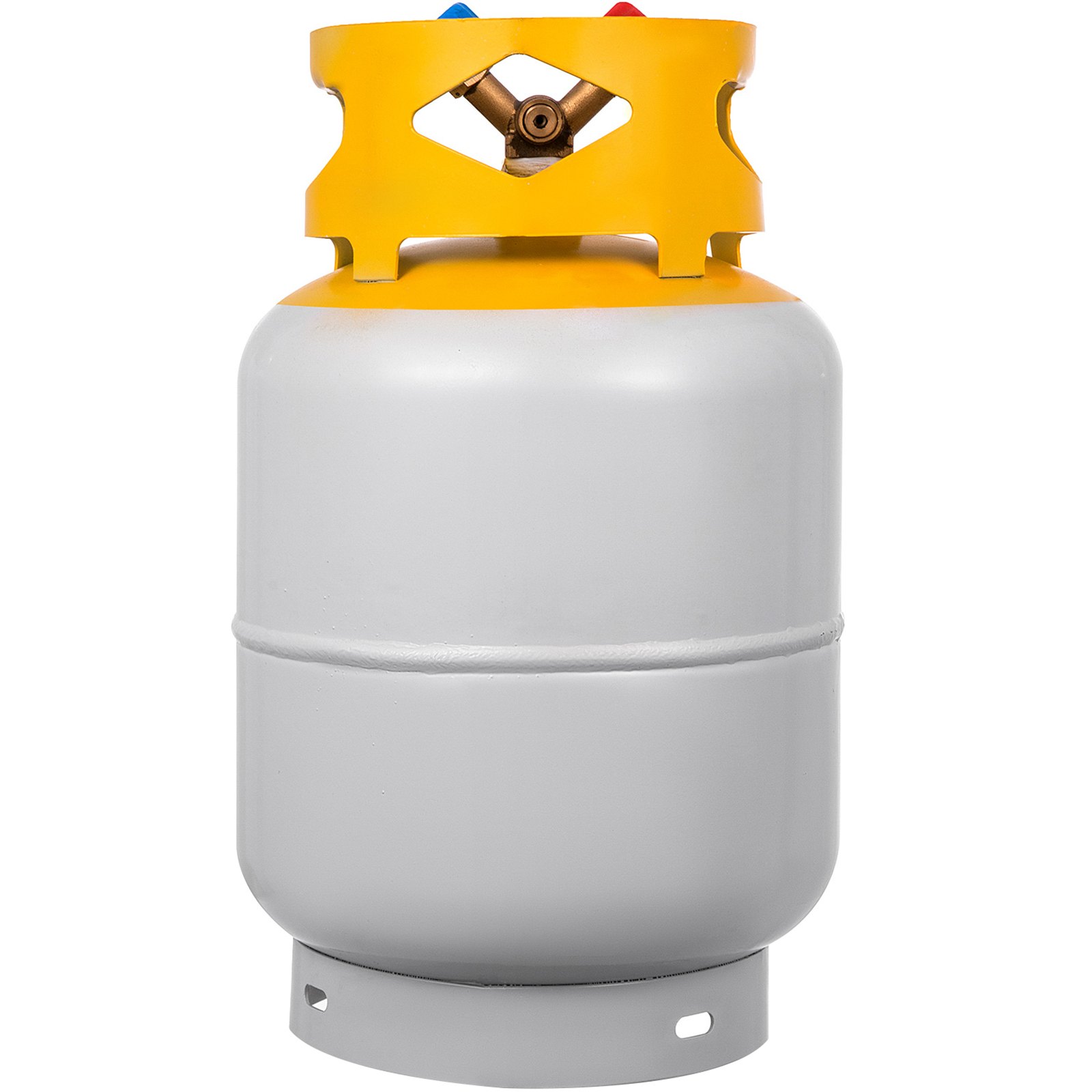 Tanque de recuperación de refrigerante VEVOR, capacidad de 30 LBS, válvula en Y para líquido/vapor, diseño de cuello de válvula doble, válvula de ahorro reutilizable y válvula en Y de 1/4 SAE, gris amarillo