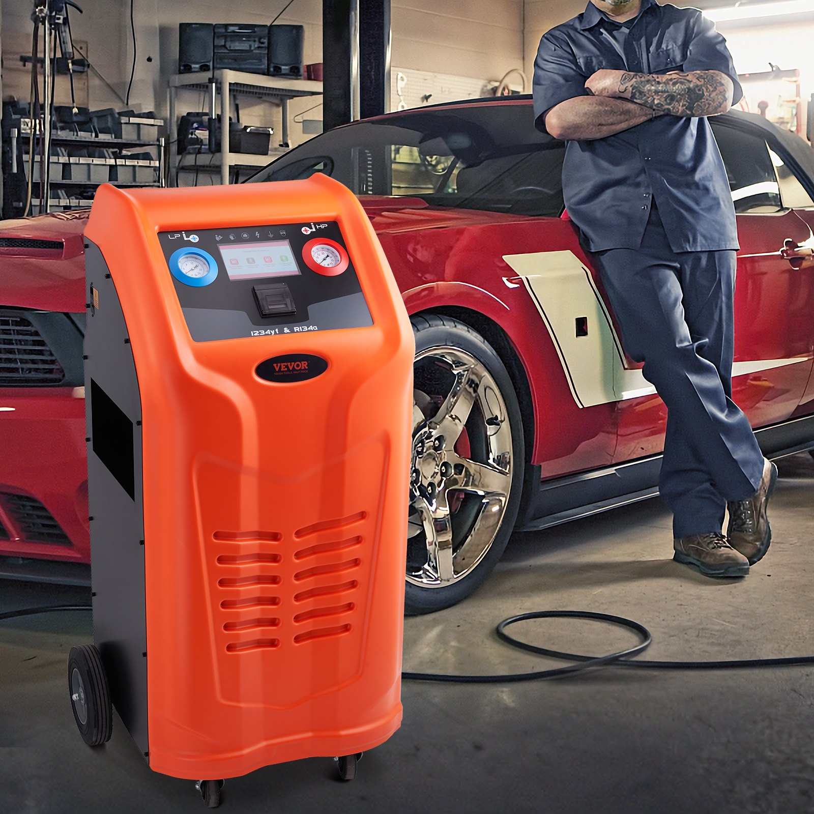 VEVOR - Recuperador de refrigerante totalmente automático para R134A+R1234YF - Kit de recuperación de aire acondicionado con báscula electrónica, compresor y tanque de recuperación integrados, sistema de recuperación de doble cilindro para HVAC.