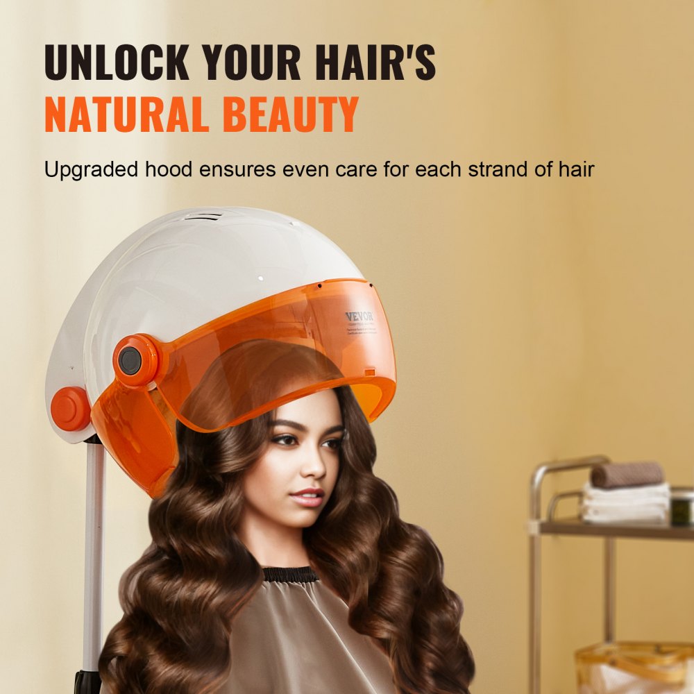 Secador de pelo VEVOR de calidad profesional, potente secador de pedestal de 1875 W, temporizador ajustable y 3 opciones de calor/velocidad, base móvil con ruedas para uso en salón y hogar.