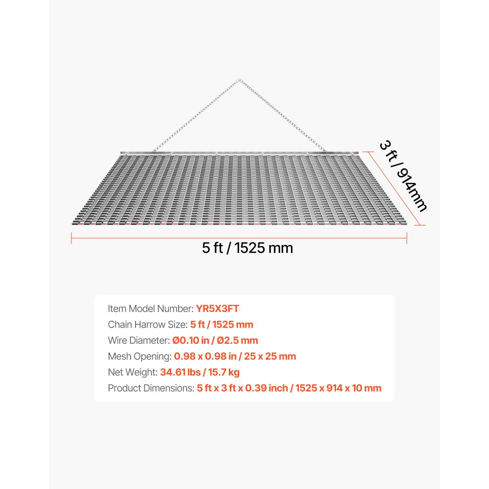 VEVOR Grada de Arrastre 1525 x 914 mm, Rastrillo de Arrastre de Acero, Grada Niveladora de Terreno para Vehículos Todoterreno, UTV y Tractores, Ideal para Caminos de Grava, Nivelación de Campos