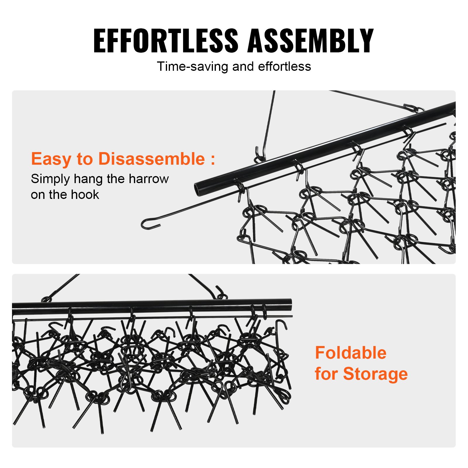 VEVOR Grada de arrastre, grada de cadena de alta resistencia de 4'x4' con 69 dientes, accesorios para tractores ATV UTV, tapete de arrastre de campo para preparación de césped, siembra de césped, nive