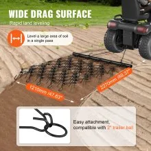 VEVOR Grada de arrastre, grada de cadena de alta resistencia de 4'x5.6' con 69 dientes, accesorios para tractores ATV UTV Estera de arrastre de campo para preparación de césped, siembra de césped, nivelación de paisaje, rastrillo de grada para patio de entrada de grava