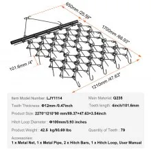 VEVOR Grada de arrastre, grada de cadena de alta resistencia de 4'x5.6' con 69 dientes, accesorios para tractores ATV UTV Estera de arrastre de campo para preparación de césped, siembra de césped, nivelación de paisaje, rastrillo de grada para patio de entrada de grava
