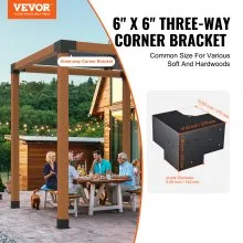 VEVOR Kit de soporte para pérgola de 6.0 x 6.0 in, 4 piezas de soporte de esquina de 3 vías resistente para carpintería, kit de base de poste de bricolaje, vigas de madera de fácil instalación para cenadores, pérgolas de patio, accesorios para pérgola al aire libre de cabaña de troncos