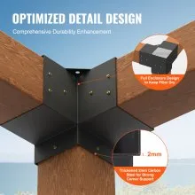 VEVOR Kit de soporte para pérgola de 6.0 x 6.0 in, 4 piezas de soporte de esquina de 3 vías resistente para carpintería, kit de base de poste de bricolaje, vigas de madera de fácil instalación para cenadores, pérgolas de patio, accesorios para pérgola al aire libre de cabaña de troncos