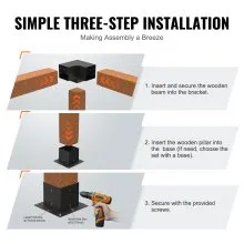 VEVOR Kit de soporte para pérgola de 6.0 x 6.0 in, 4 piezas de soporte de esquina de 3 vías resistente para carpintería, kit de base de poste de bricolaje, vigas de madera de fácil instalación para cenadores, pérgolas de patio, accesorios para pérgola al aire libre de cabaña de troncos
