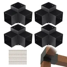 VEVOR Kit de soporte para pérgola de 6.0 x 6.0 in, 4 piezas de soporte de esquina de 3 vías resistente para carpintería, kit de base de poste de bricolaje, vigas de madera de fácil instalación para cenadores, pérgolas de patio, accesorios para pérgola al aire libre de cabaña de troncos