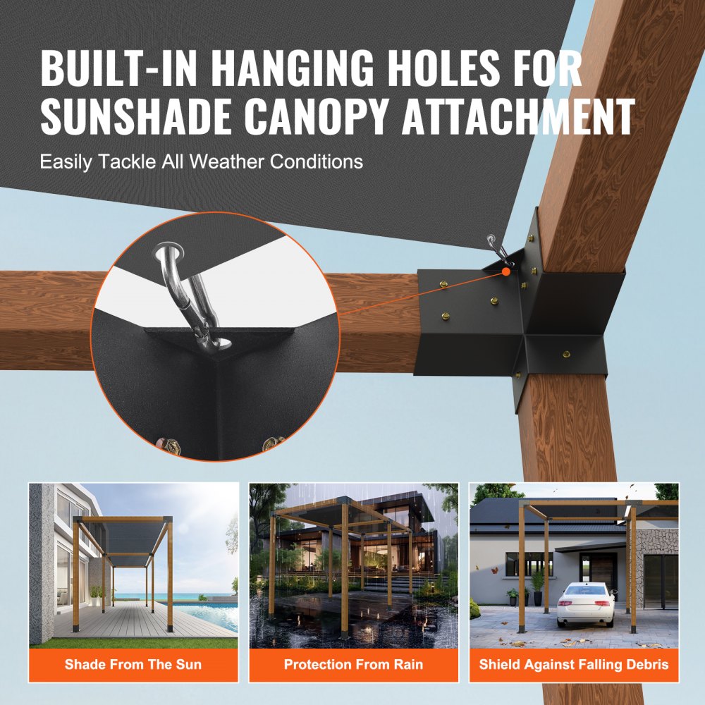 Kit de soporte de pérgola VEVOR que muestra orificios para colgar incorporados para la fijación del toldo parasol.