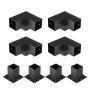 Componentes del kit de soporte de pérgola VEVOR negro, incluidos soportes de esquina y soportes de base sobre fondo blanco.