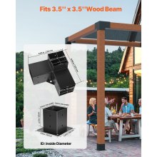 VEVOR Kit de soporte para pérgola de 4.0 x 4.0 in, 8 piezas de soporte de esquina de 3 vías resistente para carpintería, kit de base de poste de bricolaje, vigas de madera de fácil instalación para cenadores, pérgolas de patio, accesorios para pérgola al aire libre de cabaña de troncos