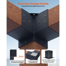VEVOR Kit de soporte para pérgola de 4.0 x 4.0 in, 8 piezas de soporte de esquina de 3 vías resistente para carpintería, kit de base de poste de bricolaje, vigas de madera de fácil instalación para cenadores, pérgolas de patio, accesorios para pérgola al aire libre de cabaña de troncos