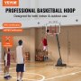 Aro de baloncesto VEVOR, altura ajustable, uso interior y exterior, fácil montaje, certificado ASTM y CPC.