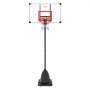 Aro de baloncesto VEVOR con tablero transparente, aro rojo, poste negro y base resistente.
