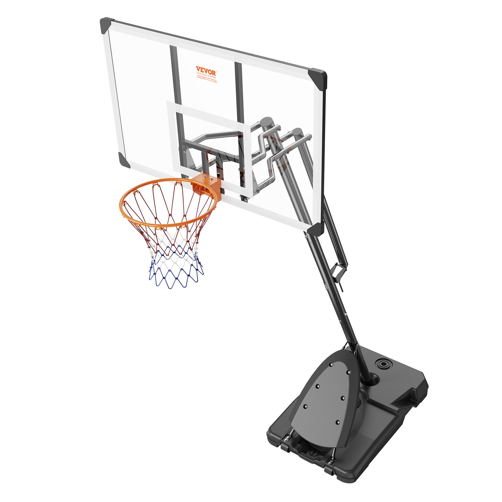 Aro de baloncesto VEVOR, sistema de tablero portátil ajustable en altura de 7,6 a 10 pies, aro y portería de baloncesto de 54 pulgadas, juego de baloncesto para niños y adultos con ruedas, soporte y base rellenable, para exteriores e interiores