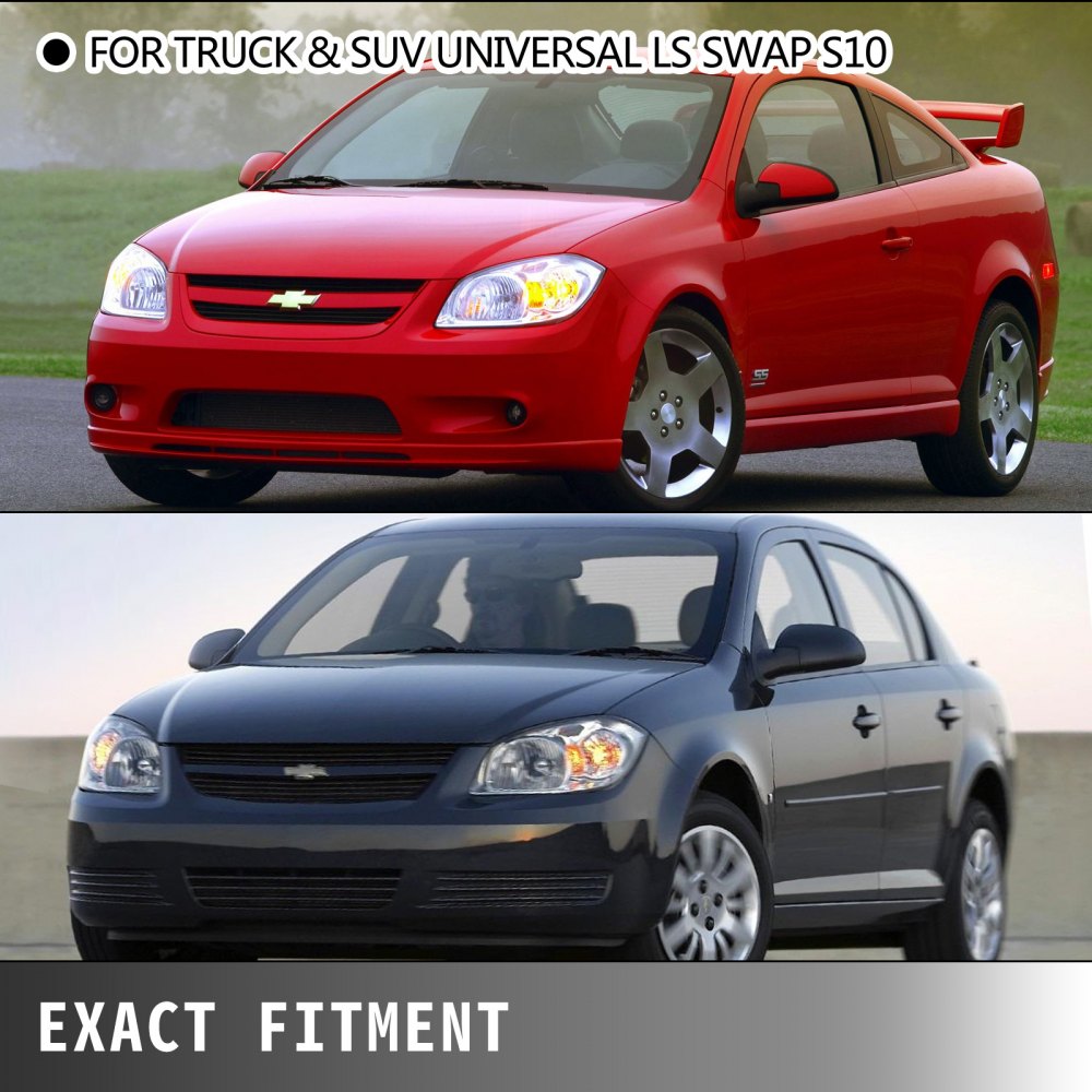 Los cabezales de escape intercambiables VEVOR ls se exhiben en vehículos Chevrolet rojos y negros para camionetas y SUV.